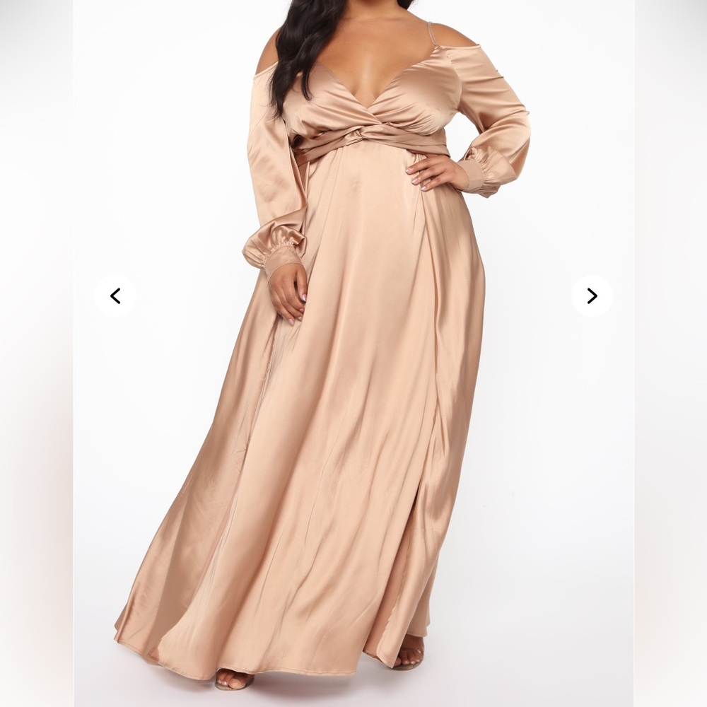 Elegant Satin Off-Shoulder Dress in Champagne